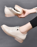 Spring and summer head layer leather flat bottom low heel round head rhinestone soft bottom soft bottom shoes small leather shoes