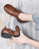 Single shoes spring soft bottom soft face retro flat bottom layer cowhide shoes round head women's shoes bean shoes