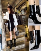 Fashion sexy nightclub is thin and bright patent leather elasticity, thin pointed short boots in winter thin boots