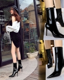 Fashion sexy nightclub is thin and bright patent leather elasticity, thin pointed short boots in winter thin boots