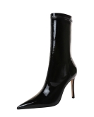 Fashion sexy nightclub is thin and bright patent leather elasticity, thin pointed short boots in winter thin boots