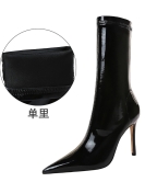 Fashion sexy nightclub is thin and bright patent leather elasticity, thin pointed short boots in winter thin boots