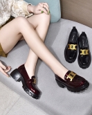 British style shoe spring thick bottom small leather shoes beef patent leather metal buckle round head and one foot pedal single shoes