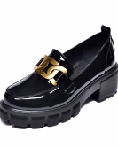 British style shoe spring thick bottom small leather shoes beef patent leather metal buckle round head and one foot pedal single shoes