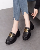 British style shoe spring thick bottom small leather shoes beef patent leather metal buckle round head and one foot pedal single shoes