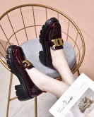 British style shoe spring thick bottom small leather shoes beef patent leather metal buckle round head and one foot pedal single shoes