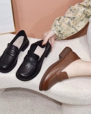 Round -headed small leather shoes female spring and summer head layer cowhide British style hollow shoes one foot flat flat shoes