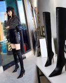 Fashionable, simple and fine heel pointed winter sexy nightclub show thin and knee boots