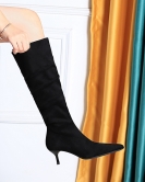 Wind versatile high boots women's boots medium heel heel velvet surface retro folding tube surface high boots