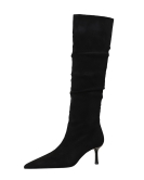 Wind versatile high boots women's boots medium heel heel velvet surface retro folding tube surface high boots