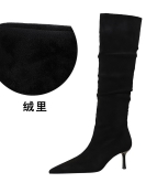 Wind versatile high boots women's boots medium heel heel velvet surface retro folding tube surface high boots