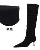 Wind versatile high boots women's boots medium heel heel velvet surface retro folding tube surface high boots