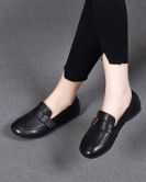 Round head flat shoes Female spring head layer cowhide soft bottom soft face small single shoes buckle bean shoes