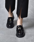 Round -headed small leather shoes female spring season British style foot shoes, cow leather metal buckle thick heel shoes