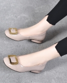 Round -headed shadow shoes Female spring and summer cow patent leather cubes, bean bean shoes, grandma shoes lazy shoes