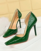 Wind retro patent leather stone pattern shallow mouth hollow square head high heel high heel high heel women's shoes women's shoes