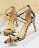 Formally fashion sexy nightclub exposed metal induction with thin heels high heel sandals women high heels