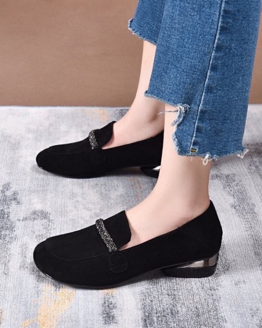 Leisure flat rhinestone shoes autumn doll in the toe -toe layer of cowhide one shoe two wears lazy shoes