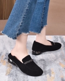 Leisure flat rhinestone shoes autumn doll in the toe -toe layer of cowhide one shoe two wears lazy shoes