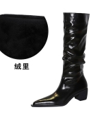 Retro -style high -end female boots thick heel pointed wrinkles shiny face high boots Knight boots