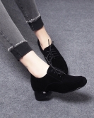 Round -headed shoes spring casual British black thick heel lace single shoe sheepskin deep mouth women's single shoes