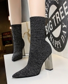 Wind short tube women's boots metal heel heel high heel sexy nightclub show thin pointed wool short boots