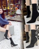 Wind short tube women's boots metal heel heel high heel sexy nightclub show thin pointed wool short boots