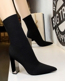 Wind short tube women's boots metal heel heel high heel sexy nightclub show thin pointed wool short boots