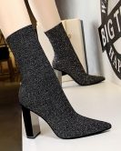 Wind short tube women's boots metal heel heel high heel sexy nightclub show thin pointed wool short boots