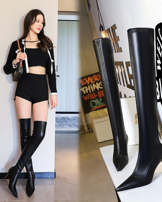 Fashion and sexy nightclub is thin, simple long boots, fine heel high heels, high -heeled tips, legs over the knee long