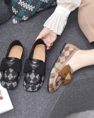 Fangtou shoes female spring and summer bow grid grid mesh single shoes shallow mouth flat bottom lazy shoes