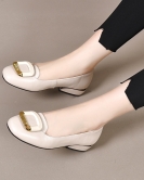 Round head flat shoes female spring and summer square buckle superficial cowhide comfort shoes low heel lazy shoes