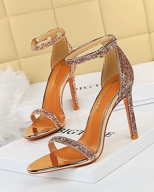 Fashion sexy nightclub Summer high heels fine heel shining sequins with sandals with sandals