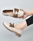 Round -headed shoes Spring bow flat bottom small leather shoes, kicking head layer cowhide single shoes