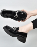 Thick -soled shoes spring fashion leisure British style thick heel leather shoes beef patent rhinestone buckle single shoes