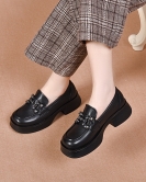 Thick -soled shoes spring fashion leisure British style thick heel leather shoes beef patent rhinestone buckle single shoes