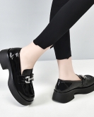 Thick -soled shoes spring fashion leisure British style thick heel leather shoes beef patent rhinestone buckle single shoes