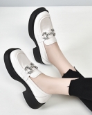 Thick -soled shoes spring fashion leisure British style thick heel leather shoes beef patent rhinestone buckle single shoes