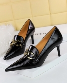 Retro fashion women's shoes fine heel high heel deep mouth pointed metal buckle decoration women's single shoes deep mouth shoes