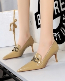 Retro fashion women's shoes fine heel high heel deep mouth pointed metal buckle decoration women's single shoes deep mouth shoes