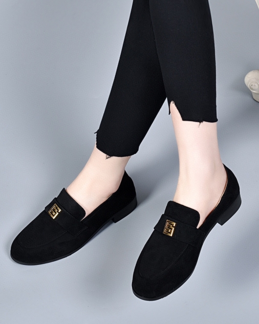 Shoes Female Spring Black Sheepskin Single Single Shoes Simple Founded Founded Shoes Lazy Shoes Doudou Shoes