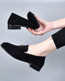 Shoes Female Spring Black Sheepskin Single Single Shoes Simple Founded Founded Shoes Lazy Shoes Doudou Shoes