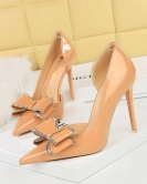 Wind Fashion Banquet Women's Shoes high heels, high -heeled patent leather side empty rhinestone bowls single shoes