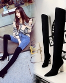 Fashion metal heel thick heels, high -heeled pointed pointed sexy nightclubs show thin feet over -the -knee boots