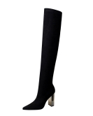 Fashion metal heel thick heels, high -heeled pointed pointed sexy nightclubs show thin feet over -the -knee boots