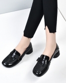 Spring and summer leather tannut layer cowhide leather flat bottom low -heeled single shoes buckle light mouth shoes women's shoes