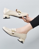 Spring and summer leather tannut layer cowhide leather flat bottom low -heeled single shoes buckle light mouth shoes women's shoes