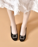 Round -headed shoe, a woman with a rhinestone, light mouth, low heel, single shoes, black one -footed female shoes flat soles shoes