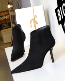 Simple and sexy nightclub is thin and thin, super high heel velvet pointed pointed side zipper women's boots and nude boots