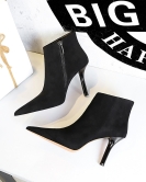 Simple and sexy nightclub is thin and thin, super high heel velvet pointed pointed side zipper women's boots and nude boots